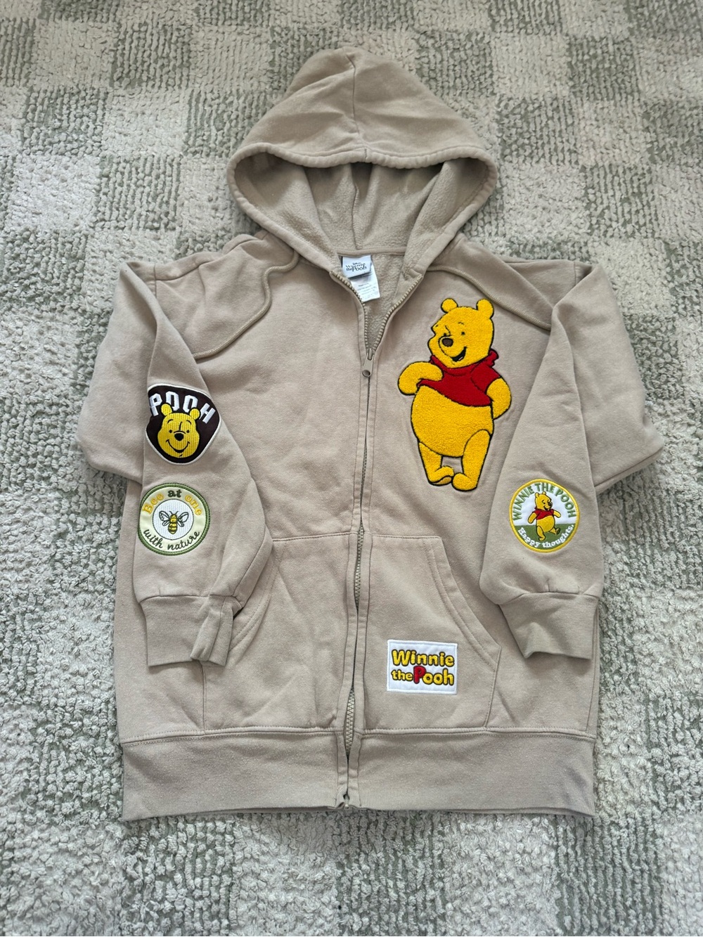 Disney Winnie the Pooh Beige Hoodie with Yellow & Red Applique